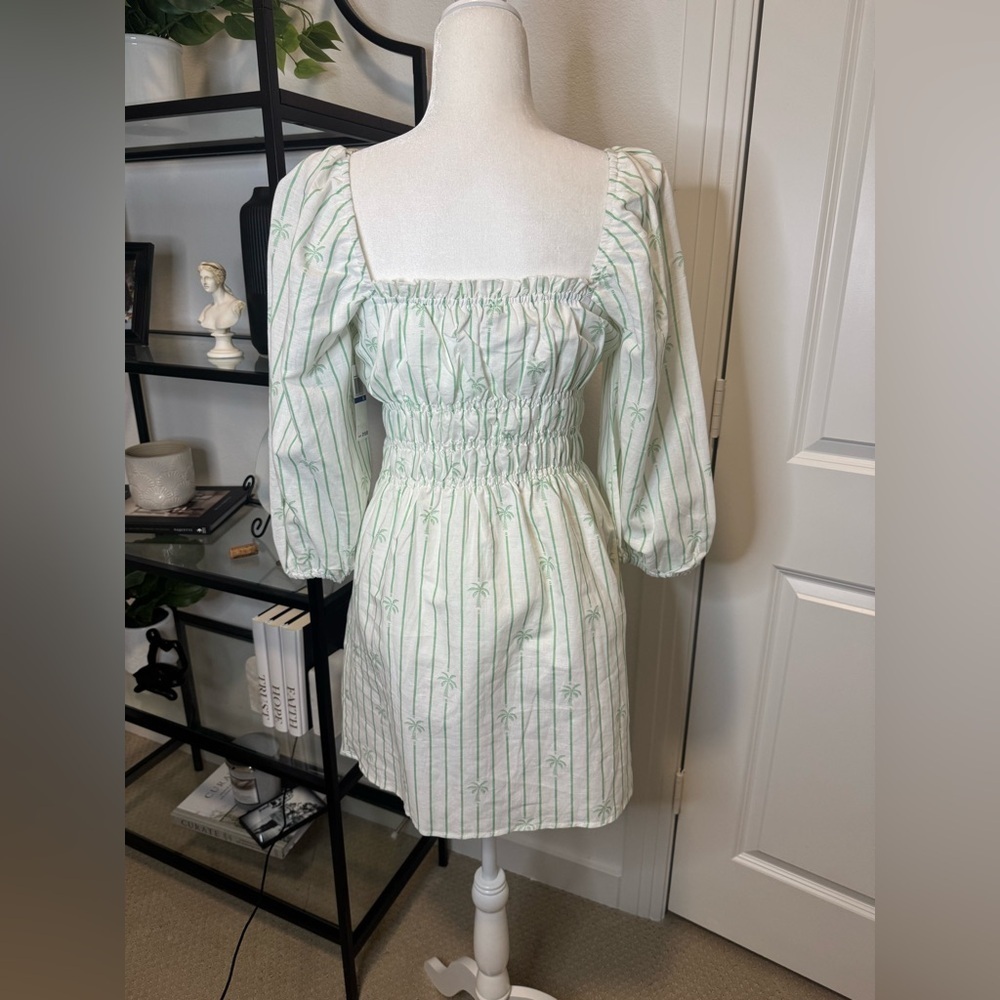 NWT CHARLIE HOLIDAY LINEN SHORT PALM STRIPE MIDI DRESS SIZE 10 - Picture 8 of 11